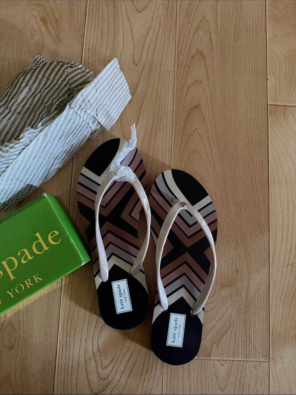 kate spade Black, Pink & Cream Geometric Flip Flop Sandals